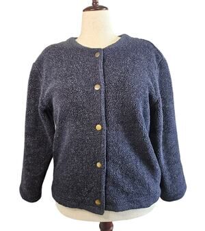 Real Comfort Women's Gray Textured Fleece Snap Front Jacket Cozy